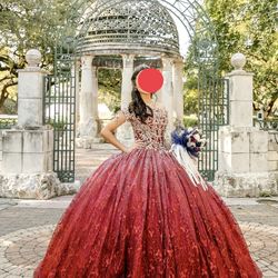 Ombré Burgundy and Gold Quinceañera Dress