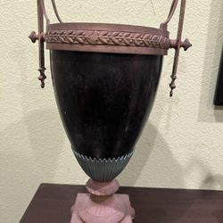 Antique Large Neoclassical  Black & Bronze Vase Or Urn 20.5”H X12 “W X8”D