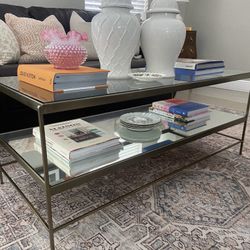 POTTERY BARN COFFEE TABLE W MIRRORED SHELF