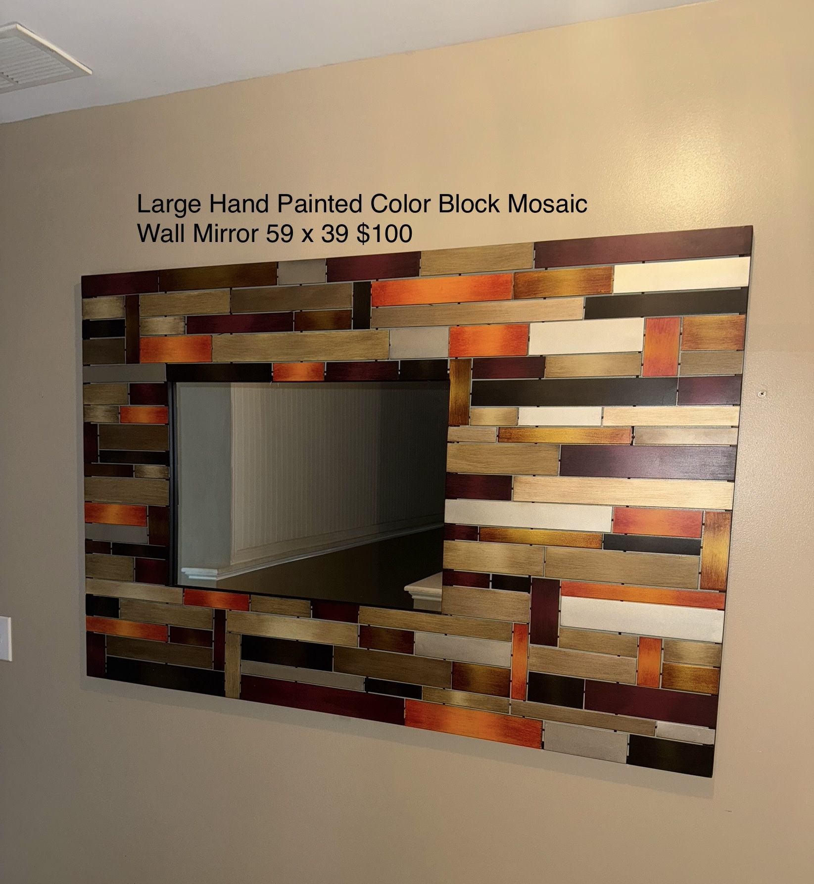 Large hand Painted Color Block Mosaic Mirror 