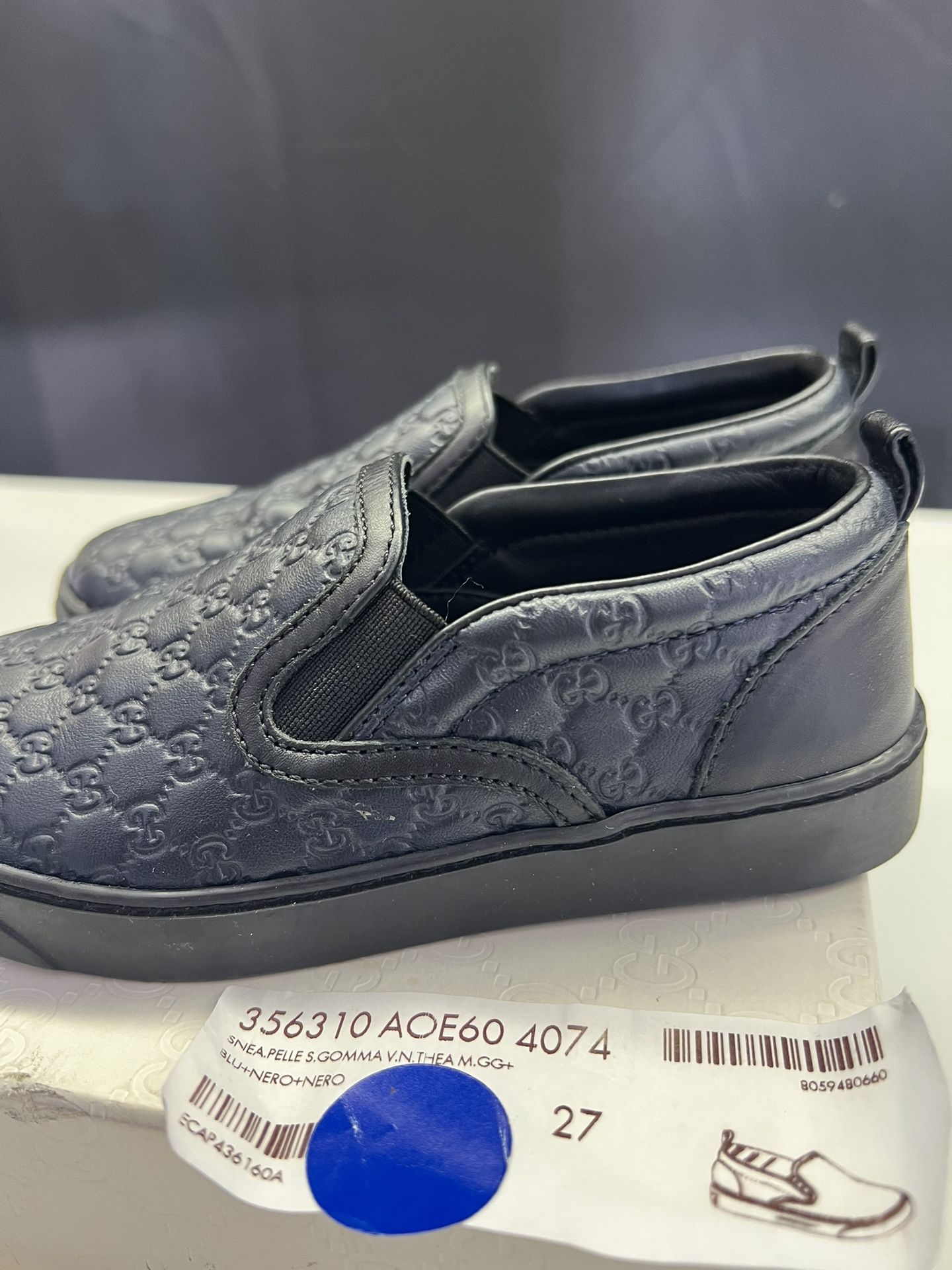 Gucci Kids Slip-On Sneakers – Black GG Leather – Size 27 (US 10 Kids)