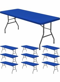 10 Pack Stretch Table Top Cap Cover, Royal Blue, 30" x 96" Fits 8' Tables, Spandex Table Covers Washable Rectangle Tablecloth Protector for Indoor Out