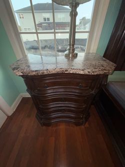 Dark Wood Nightstand with Marble Top