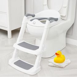 Potty Training Toilet Seat with Step Stool Ladder, Toddler Kids Potty Seat for Boys Girls, Non Slip Foldable Toilet Training Seat with Soft Cushion, C