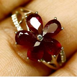 Red Ruby  & Cubic Zirconia 925 Sterling Silver Ring size 7.75-8 