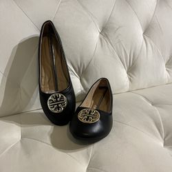 White Merozzi Flats With Gold Metal Size 9