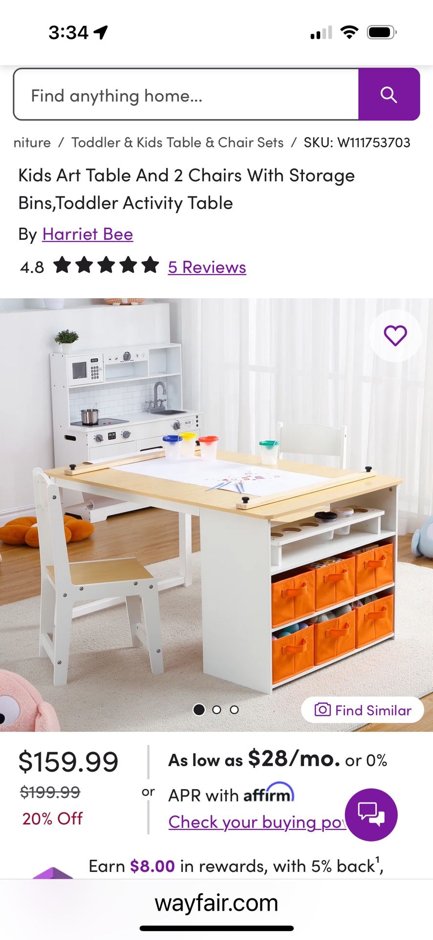 Brand new - Never Used - Kids Art Table And 2 Chairs With Storage Bins,Toddler Activity Table By Harriet Bee
