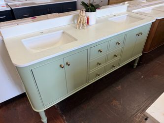 Collette 72 in. Double Sink Freestanding Bathroom Vanity in Moss Green with White Carrara Marble Top