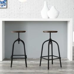 Black Metal Adjustable Backless Counter Stool with Swivel (14.17 in. W x 24.41 in. H)