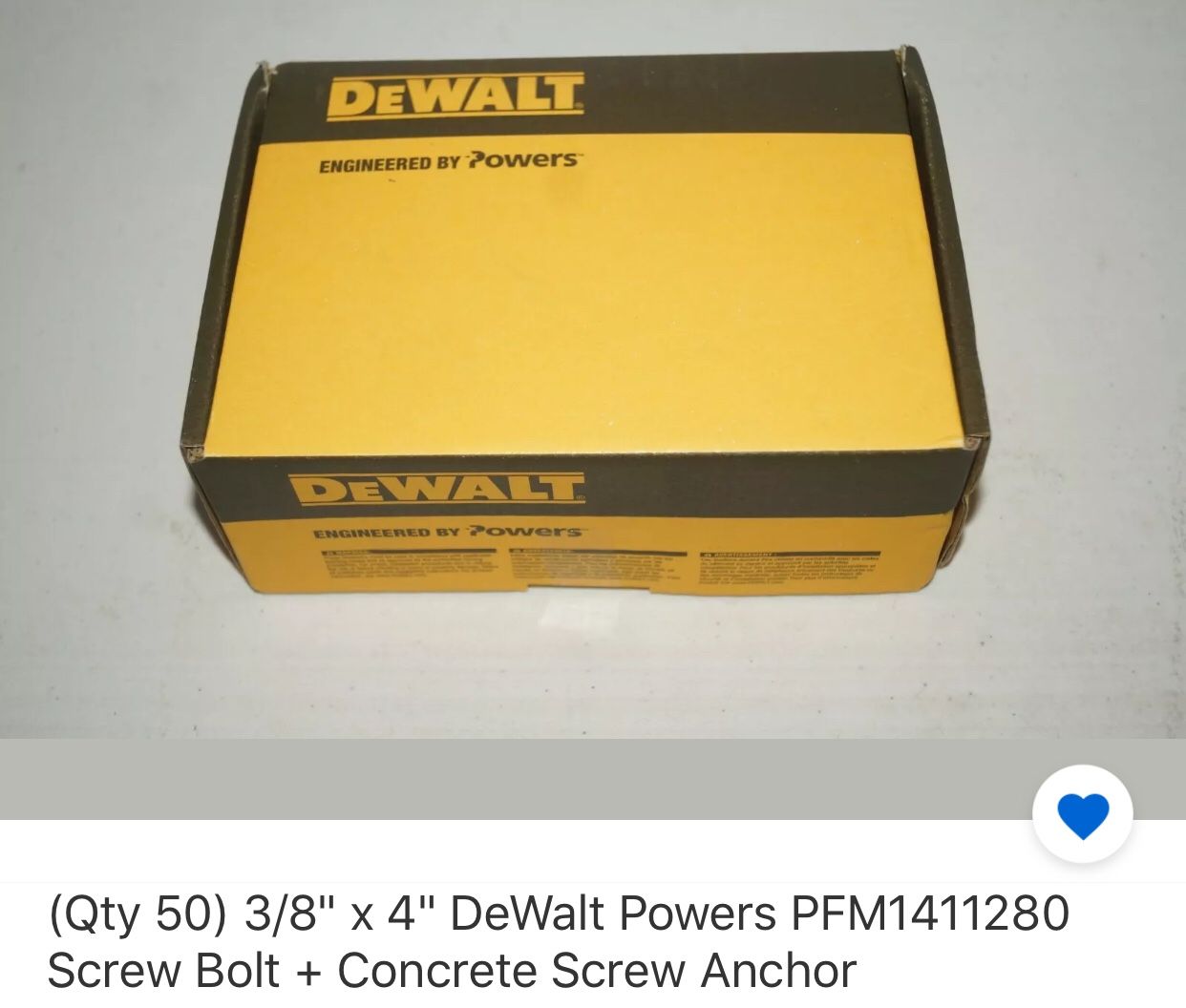 Desalt 4” Concrete 3/8” Screw Anchor Bolts 50ct.