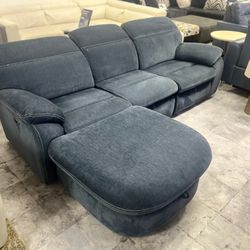 Denim Sofa With Storage Chaise - Arm Is Power Recliner