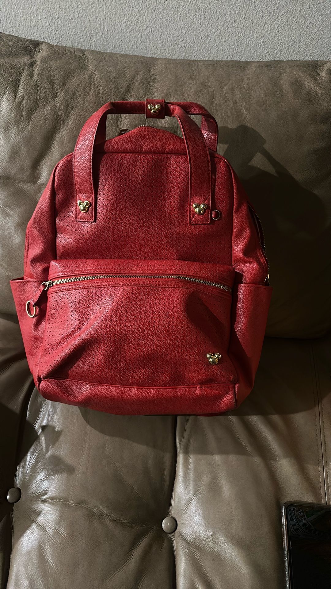 Disney Backpack Red Leather