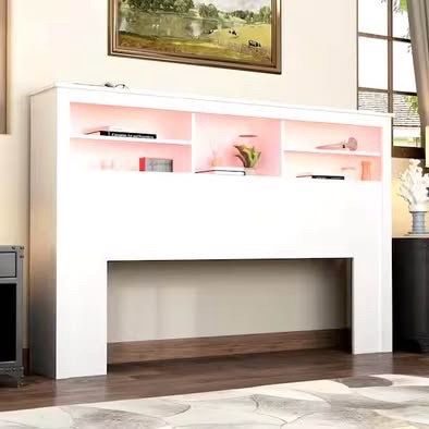 New Queen White Wood Headboard ONLY With 5-Shelves and LED Lights