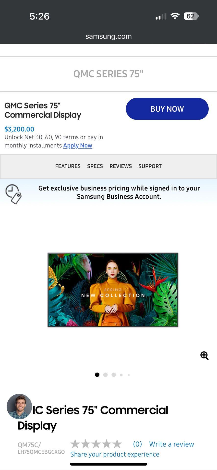 Samsung 75” 4K TV + Premium Full Motion Chief Wall Mount + Remote