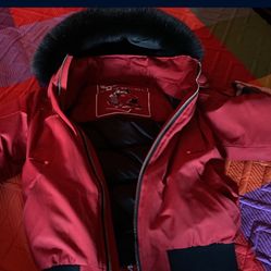 Red Medium moose knuckles for men with black fur