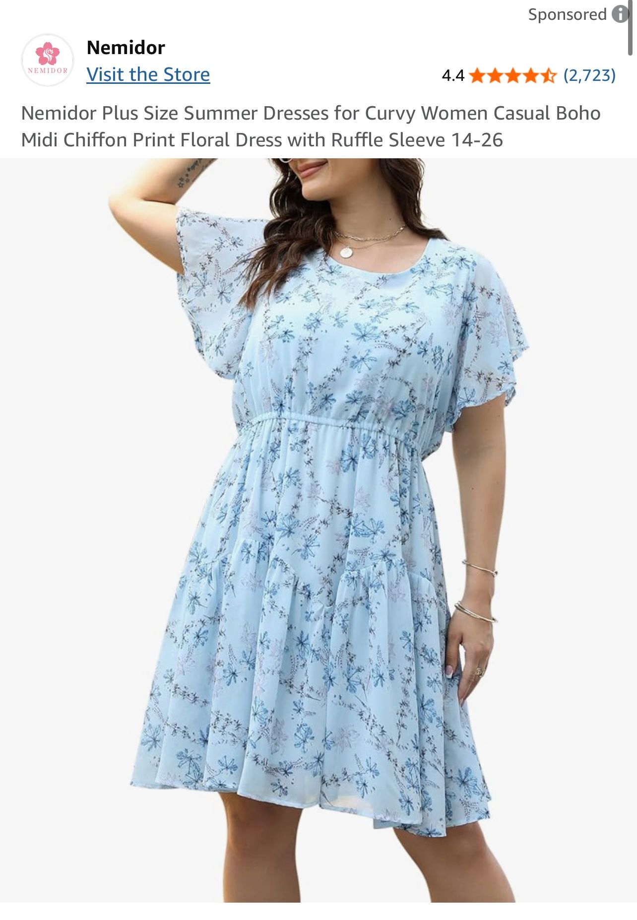 Nemidor Plus Size Blue Floral Chiffon Dress โ NEW with Tags
