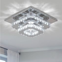 .8" Square Semi Flush Mount LED Crystal Ceiling Light Cool White