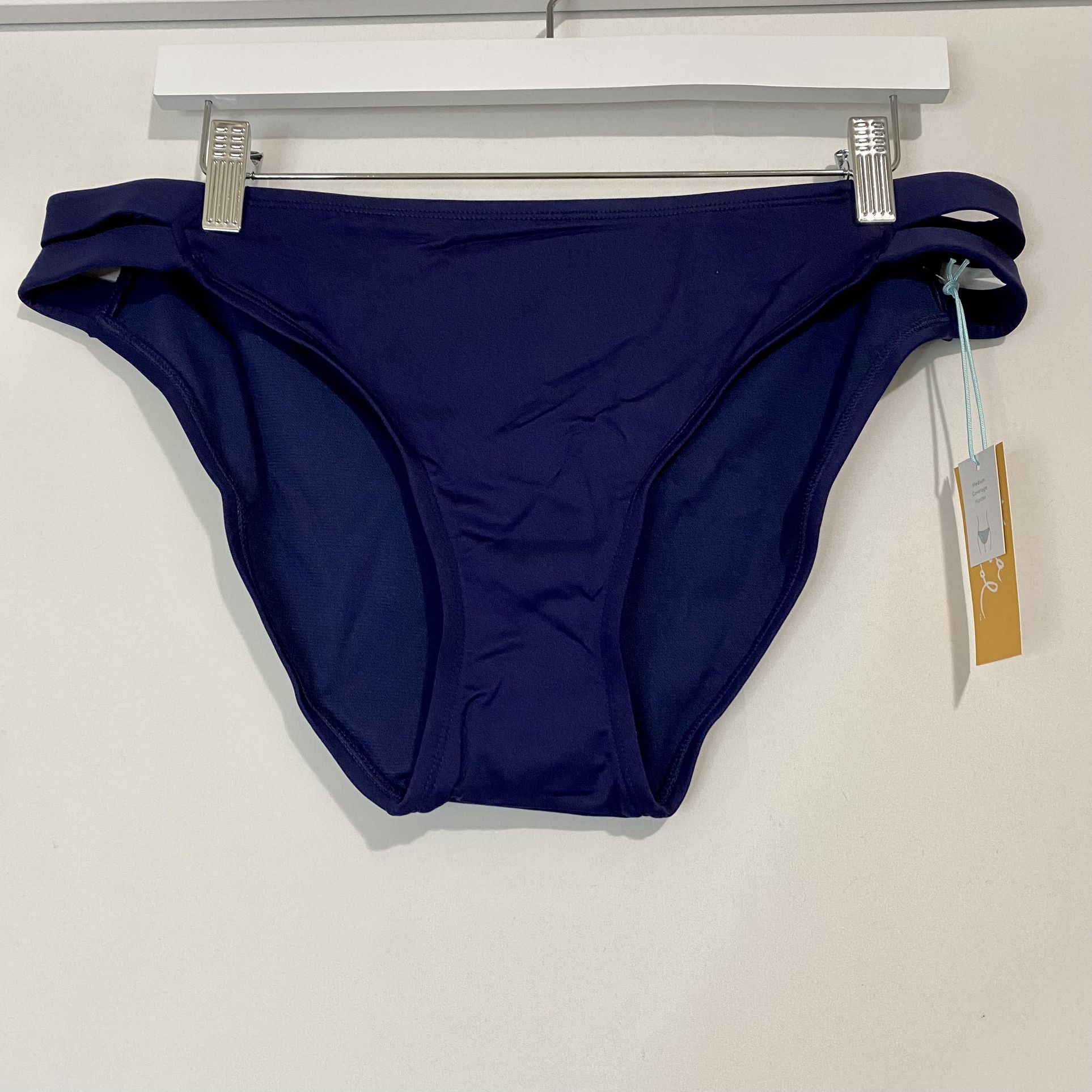Kona Sol Women’s Medium Coverage Hipster Bikini Swim Bottom Blue Size Large NWT