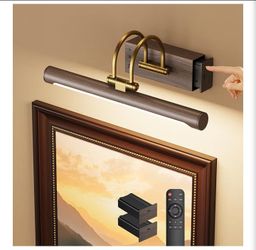 12.6″ Wireless Battery Operated Rechargeable LED Wall Light with Remote, Dimmable Art Light with Timer, Adjustable Design, Wood Grain and Gold Finish