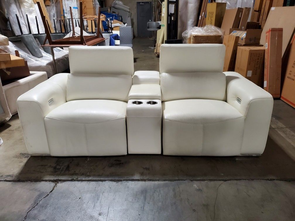 Loveseat Recliner Real Leather White Color
