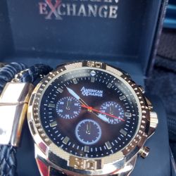 American Exchange Mens Analog Watch And  Bracelet Set, Brown