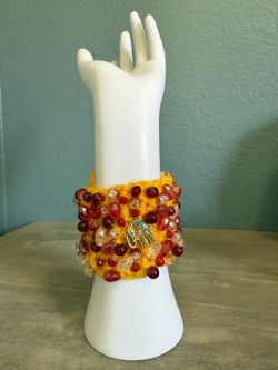 Wristband,crochet,beads , Red and, Clear ,