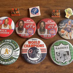 Vintage Collectible Sports Button & Pin Lot