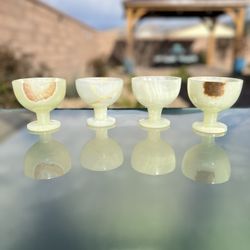Set of 4 Vintage Marble Onyx Wine Glasses Stone Cup Chalice Goblets 3 1/4" Tall