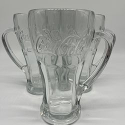  Vtg Libby Coca Cola Glasses Clear w/Handles 14 oz Set of 4