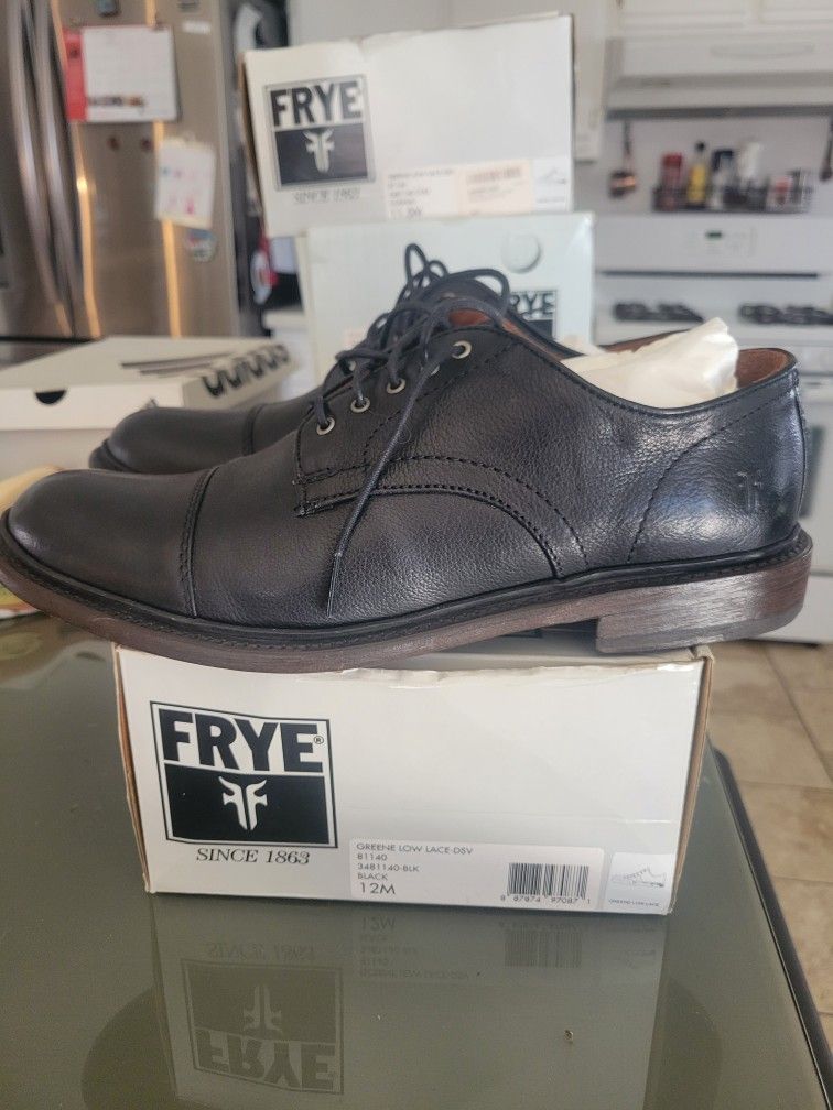 Frye Greene Low Lace Black Dress Leather Boots Shoes Mens Size 12M
