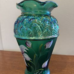 Fenton HP Tiger Lily Emerald Green "Leaf" Vase QVC...#C64506...2001