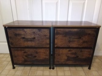 Set of 2 Rustic Brown Fabric Drawer Dressers End Tables