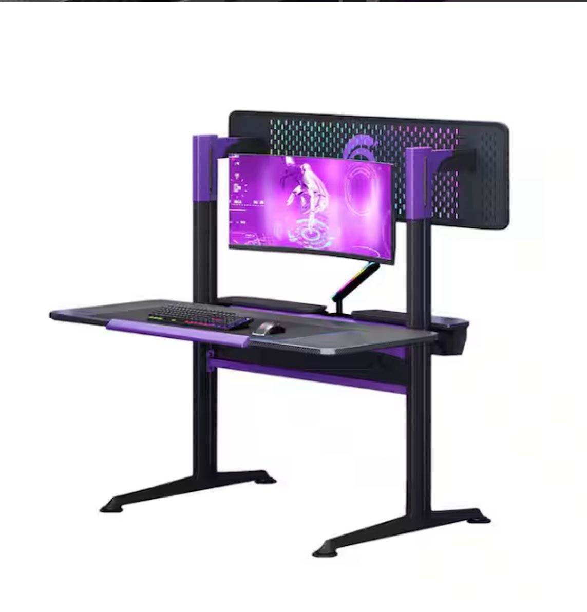 G Series Ergonomic Gaming Desk with Monitor Stand - Black Purple