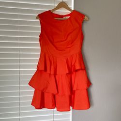 Women's Cake Dress Sleeveless Mini Ball Gown Orange Size S Zipper Cotton Blend