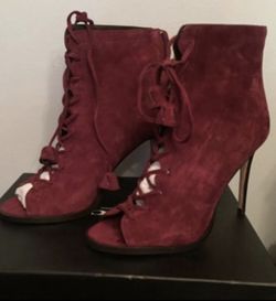 NEW $396 Coach Lena Lux Peep-Toe Suede Booties 8.5