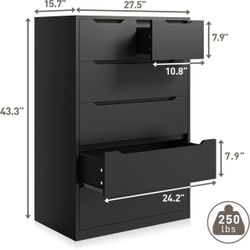 🥨EnHomee 6 Drawers Dresser for Bedroom, Modern Chest of Drawers, Black Dresser with Large Organizer, Deep Drawer and Smooth Metal Rail, Black