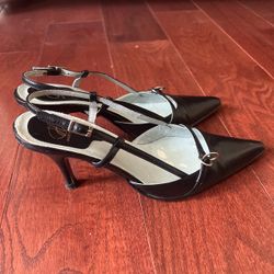 Made in Spain Black Pointed-Toe Slingback Heels