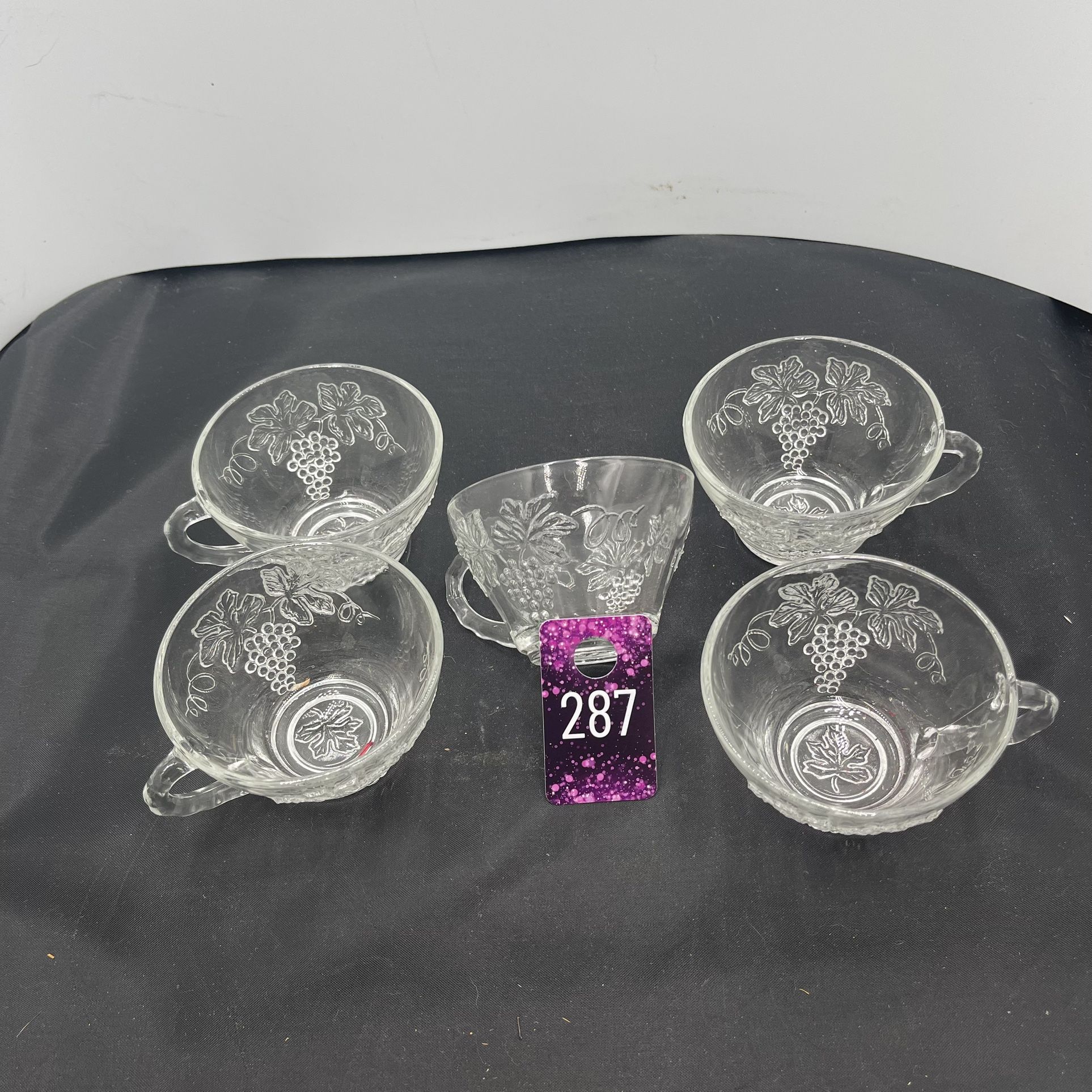 5 vintage Anchor Hocking clear grape pattern punch cups
