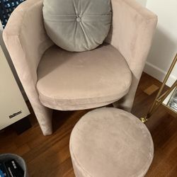Pink velvet SET of Chairs With Ottoman