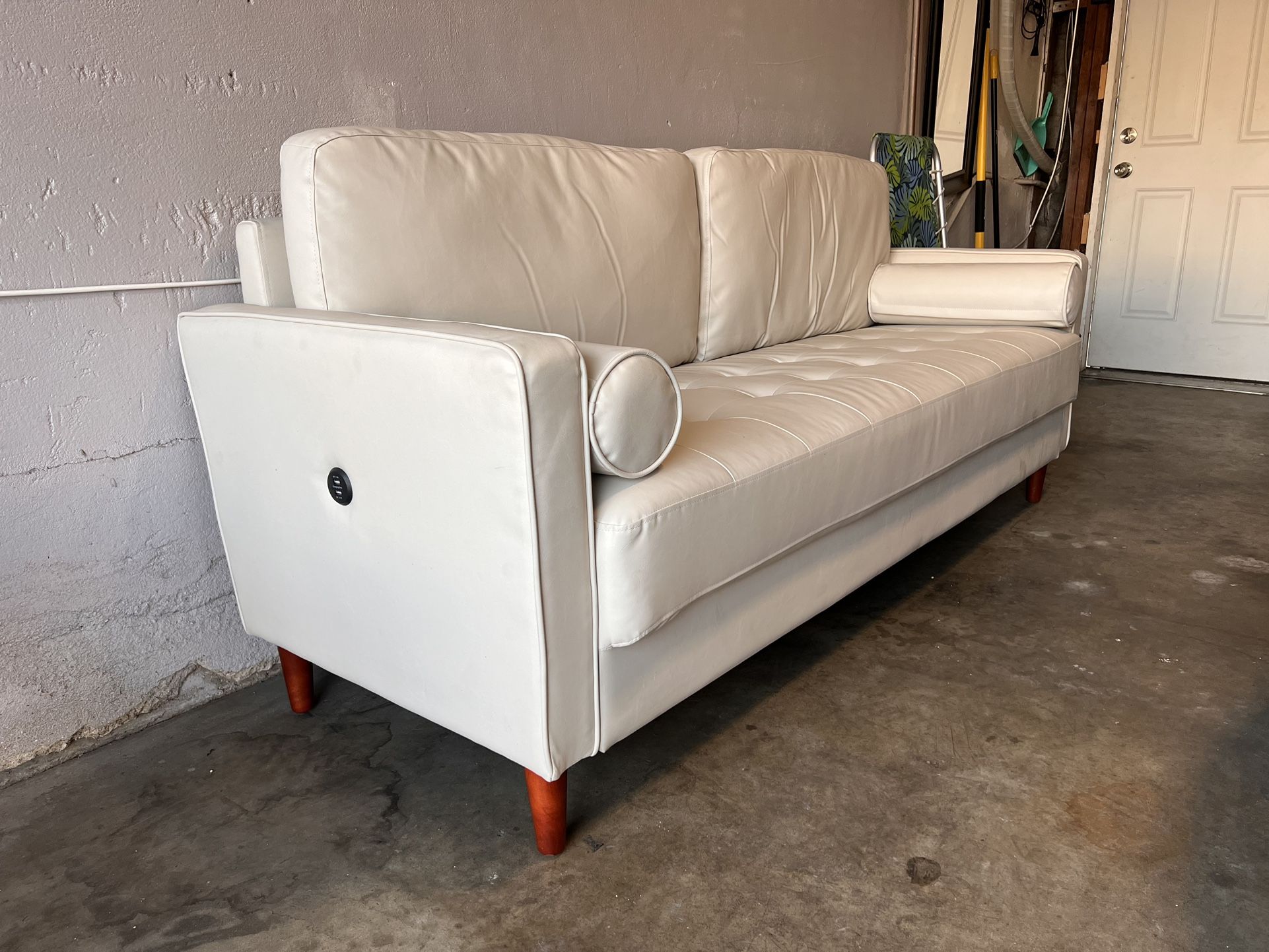 Mid Century Modern Style Sofa With USB Outlet - Leather Sofa