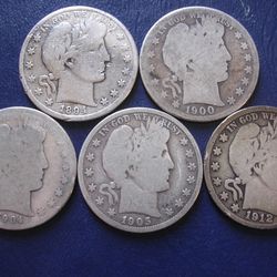 Key Dates - Silver 1894-S 1900-S 1904-S 1905-S & 1912-S BARBER HALF DOLLARS