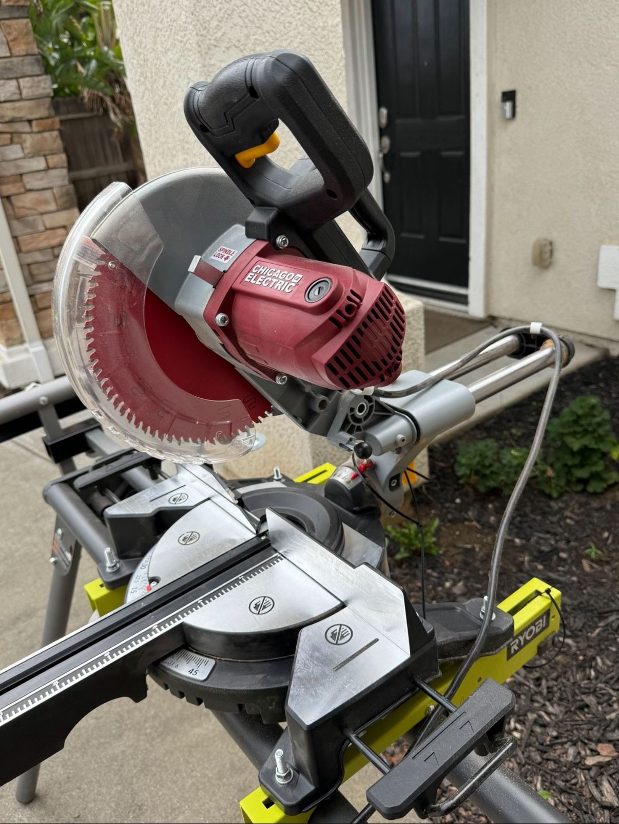 Chicago Electric Miter Saw With Diablo 80t Blade And Ryobi Stand OBO
