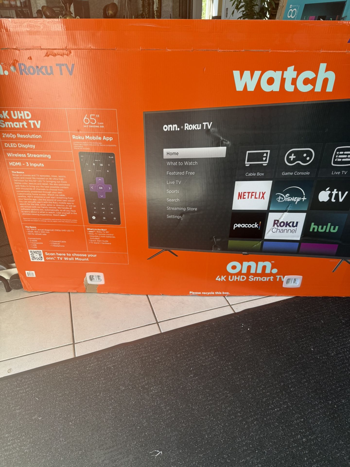 Brand New 65” Onn Roku Tv 