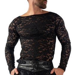 Differio SHEER BOAT NECK FLORAL LACE SHIRT