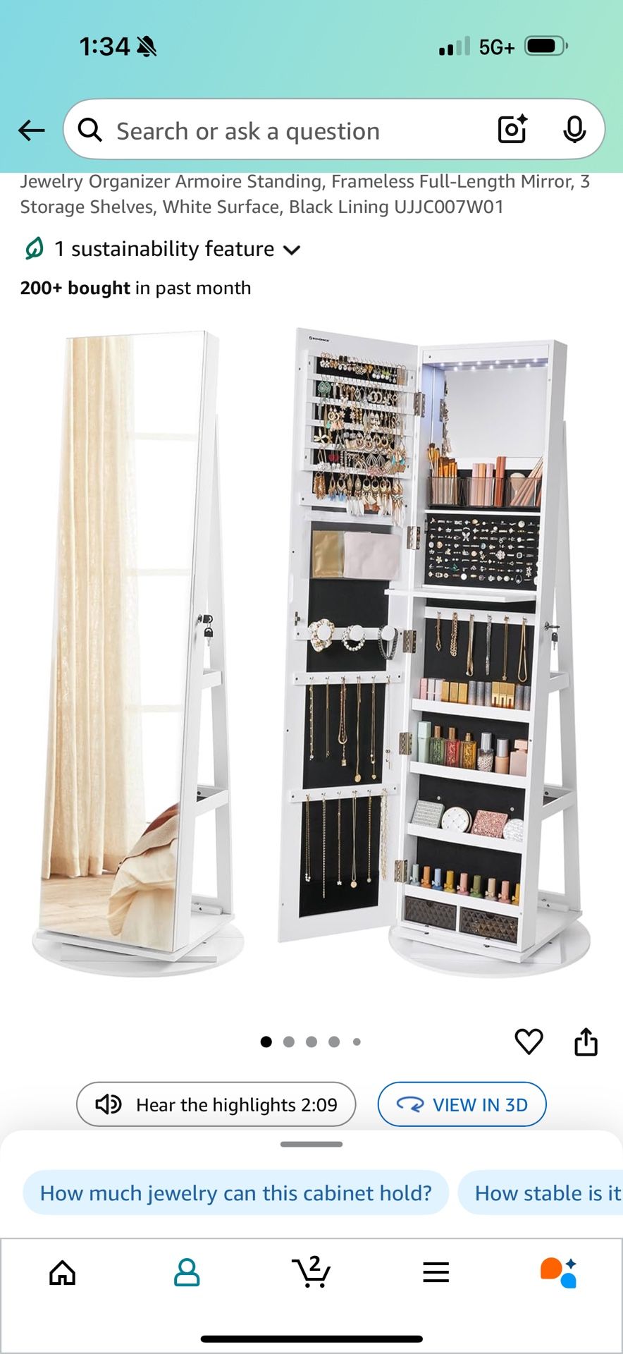 Lockable Mirror Jewelry Cabinet