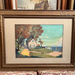 Old Original Pastel In Antique Frame 