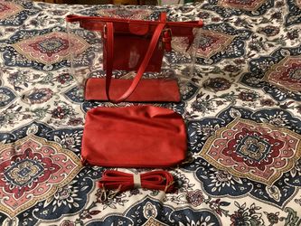 RED AND TRANSPARENT WOMEN’S TOTE BAG WITH COSMETIC BAG IN LIKE NEW CONDITION