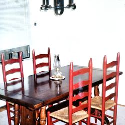 Vintage French Extendable Trestle Dinning Table Set With 4 Chairs 