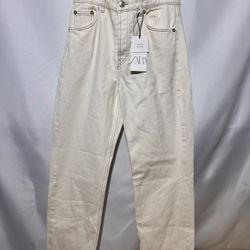 Zara Womens White Ankle Jeans Button Fly New Size 44 Waist US 12