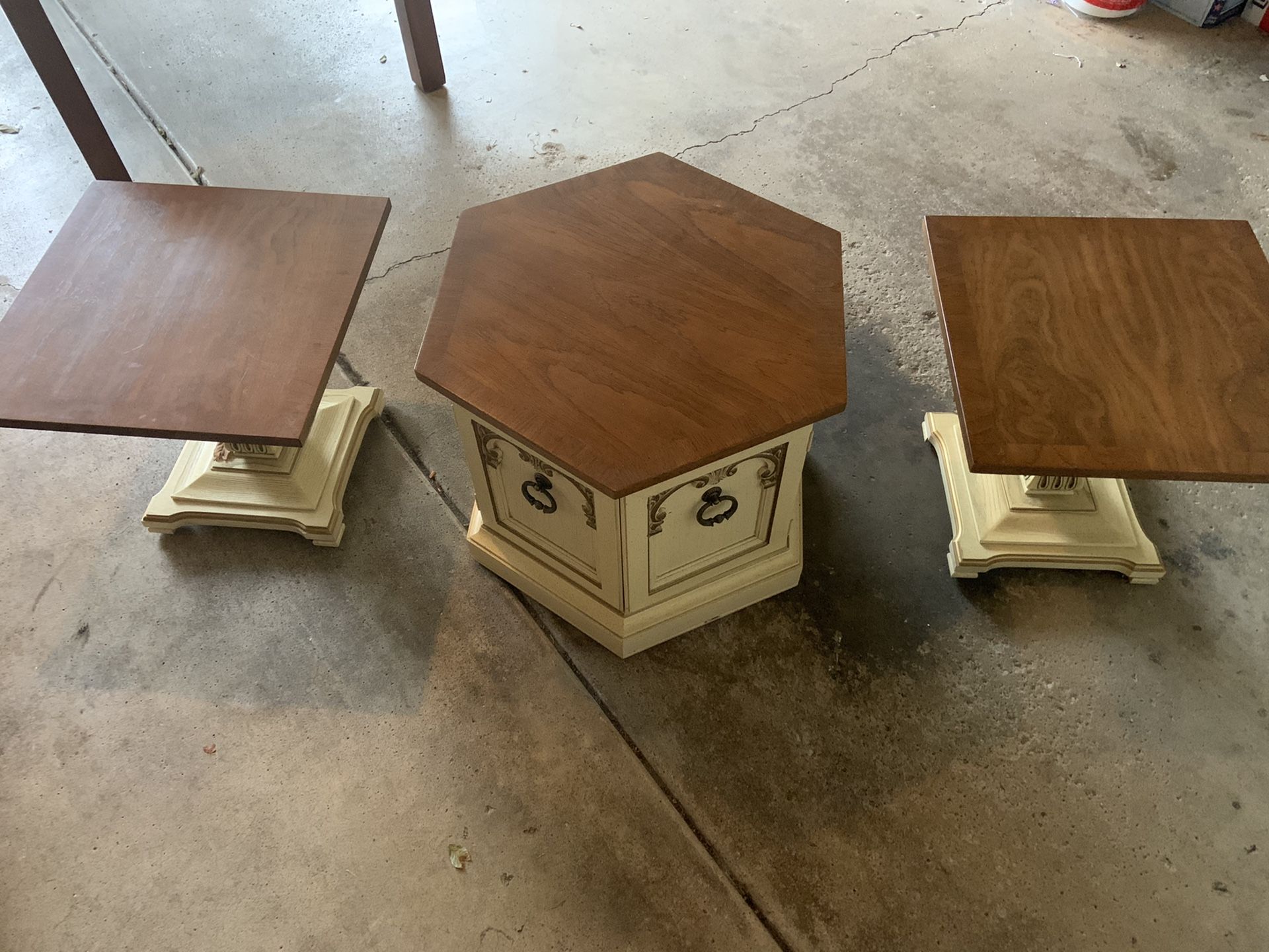 Hexagonal end table/cabinet and two end tables